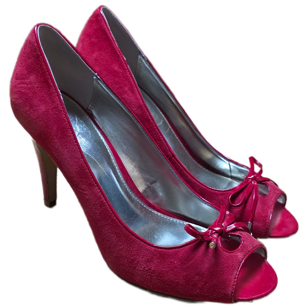 Alfani Queenie Suede Peep Toe‎ Bow Stiletto Heels Women's Size 10M Red